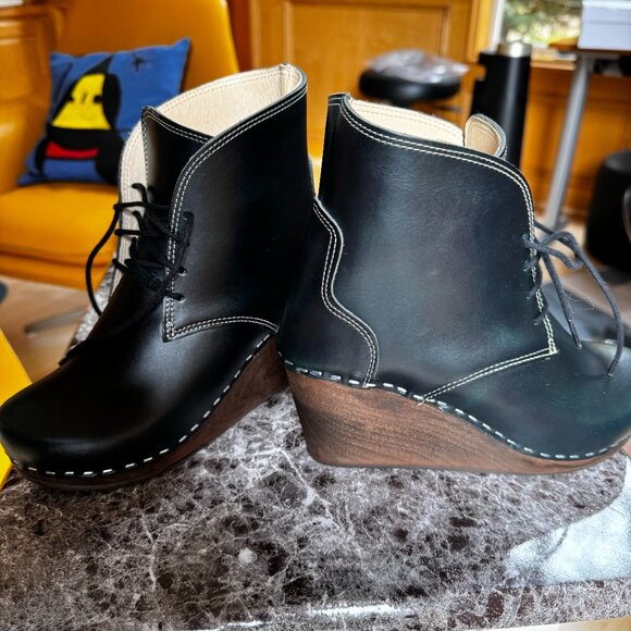 NWOT Maguba Casablanca Black Leather Lace Up Wedge Clog Ankle Boot Size 36 - Picture 6 of 6